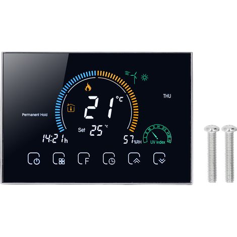 Eosnow Digitaler Thermostat, WiFi, 4,8 Zoll Farb-Touchscreen, programmierbar, für Zuhause, 16 A AC, 95–240 V, 50–60 Hz, 24 V DC, Schwarz