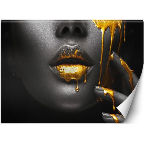 Fototapete Goldene Lippen Weiblich Abstrakt 150x105 cm (1/5)
