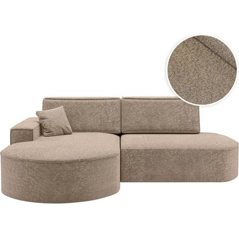 Canapé d'angle gauche convertible 4 places MARLO en tissu chenille - Taupe (1/5)