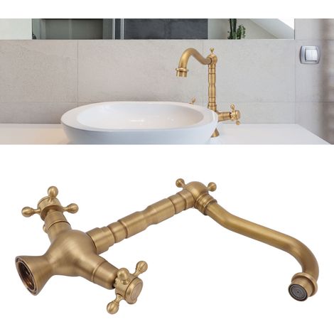 Robinet mitigeur eau chaude/eau froide tout cuivre de style rétro, robinet de style antique européen pour lavabos (1/5)