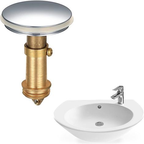 Tapón de desagüe emergente para fregadero，Tapón de resorte a presión de 38 mm，Tapón de desagüe de baño a presión，Latón macizo cromado (1/5)