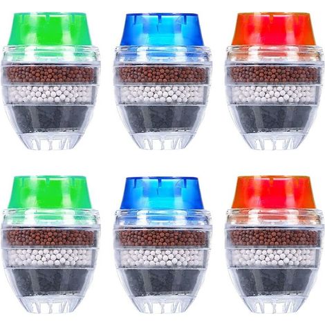 Filtre à eau à charbon actif 6 pièces pour robinet de cuisine, filtre anticalcaire universel de qualité pour robinet rond (filtration à 6 couches)