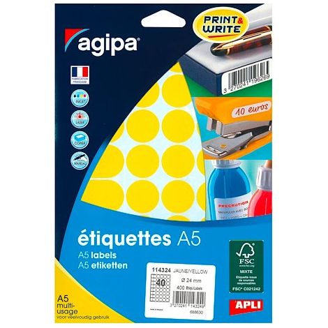 Étui de 400 pastilles de couleur diamètre 24 mm jaune