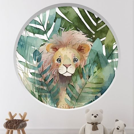 Stickers Trompe l'oeil Arche ronde Enfants - Lion - Diamètre 30 cm (1/4)