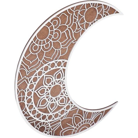 Pendentif ajouré en bois sculpté représentant les phases de la lune - Finition élégante - Décoration murale ajourée en forme de lune - Type B (1/5)