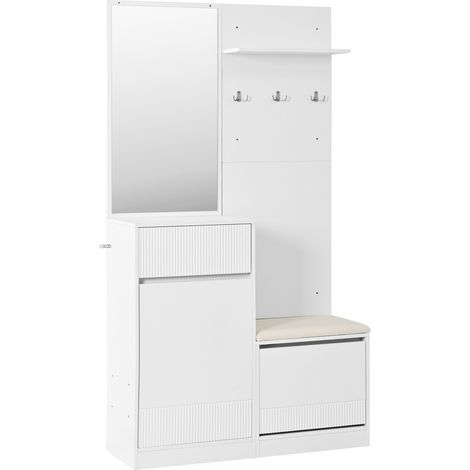 Mobile ingresso con scarpiera, specchio, panca e LED bianco 105 x 38 x 190 cm (1/5)