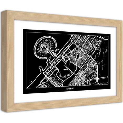 Quadro con cornice, Pianta della città Dubai - 30x20 (1/5)