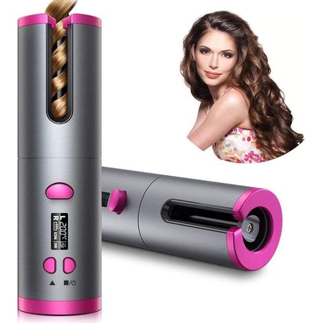 Boucleur de cheveux automatique sans fil, écran LCD, chaleur et minuterie réglables, fer à friser rotatif portable (1/5)