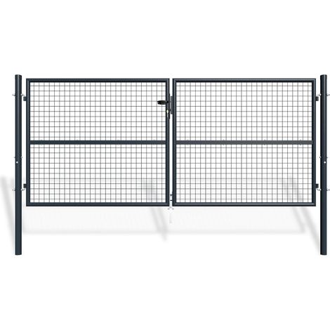 Casanoov – Portail battant grillagé 300x130cm – Acier galvanisé – Maille 50x50mm – Design réversible – Coloris gris anthracite RAL 7016