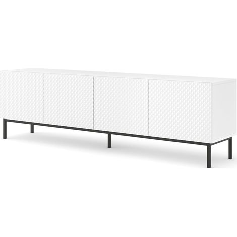 MOBILE RAVENNA C DIAMOND MDF HG PORTA TV 4D 200 BIANCO OPACO LUCIDO TELAIO NERO