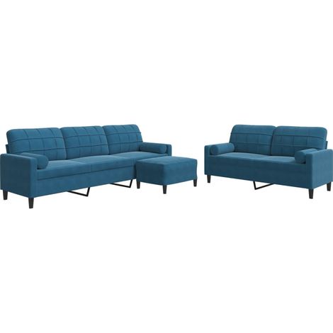 vidaXL Set di Divani 3 pz con Cuscini e Rinforzi Blu in Velluto (1/5)