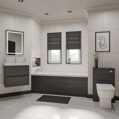 Barton 1700mm x 800mm Slim Edge Straight Single Ended Bathroom Suite including Graphite Grey Furniture Set with Slim Edge Basin (1/5)