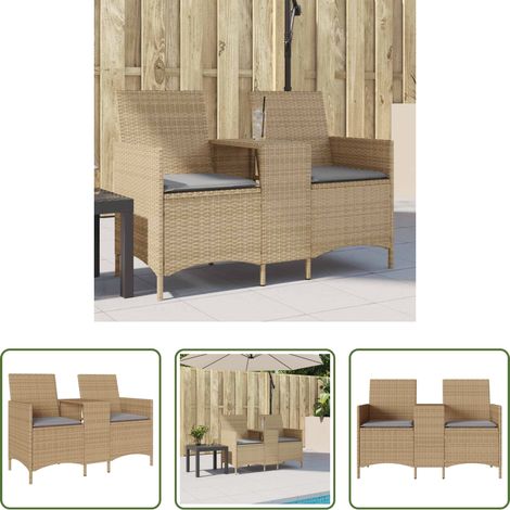 Canapé extérieur - Canapé de jardin 2 places avec table et coussins résine tressée (1/5)