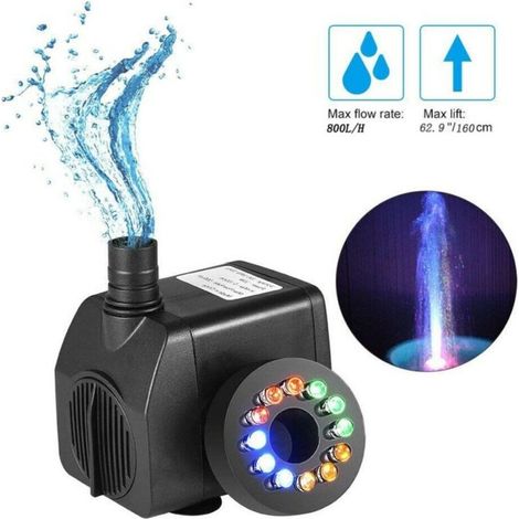 Pompe submersible à lumière colorée, 8W 220V pompe submersible avec 12 LED couleur pour fontaine, piscine, jardin, aquarium (1/5)