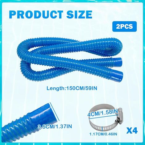 32-mm-Poolpumpenschlauch, blau – 2 robuste PE-Schläuche + 4 rostfreie Stahlklemmen, kompatibel mit Filtern mit 300/330/530/1000 GPH, für Aufstell- und Kinderpools (1/5)