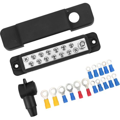 Bloc de distribution à 12 bornes, barre omnibus d'alimentation marine 180 A avec 16 cosses à anneau pour voitures, camping-cars et yachts, noir (1/5)