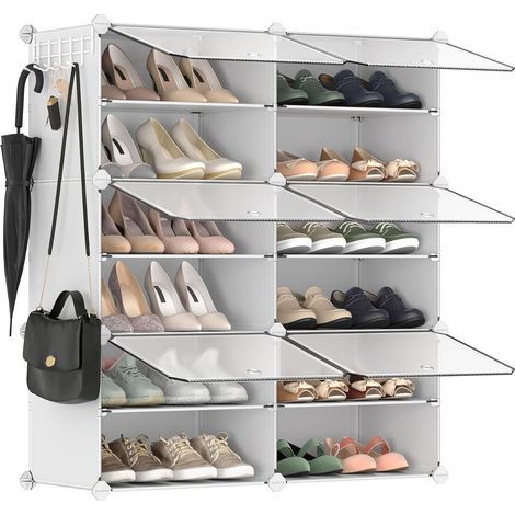 Schuhregal mit 6 Fächern, Stahlrahmen, Kunststoffpaneelen, transparenten Türen, für den Flur (1/5)