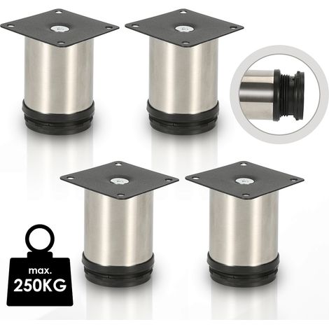 4X Möbelfüße Füße Sockelfüße Schrankfüße Kommodenfuß Bett Sockelfuß Verstellbar-Edelstahl-120mm