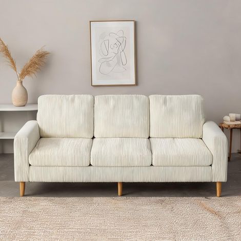 Canapé beige en velours côtelé polyester 192 x 80 x 84,5 cm (1/5)