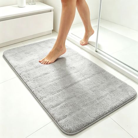 Tapis de bain moelleux à haute absorption - Antidérapant TPR sécurité salle de bain - Confort pieds nus - Gris clair 60x120 cm (1/5)