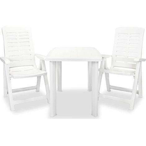 Ensemble Table + 2 chaises de bistro - Table à manger avec Chaises Plastique Blanc BV555940 - BonneVie (1/5)