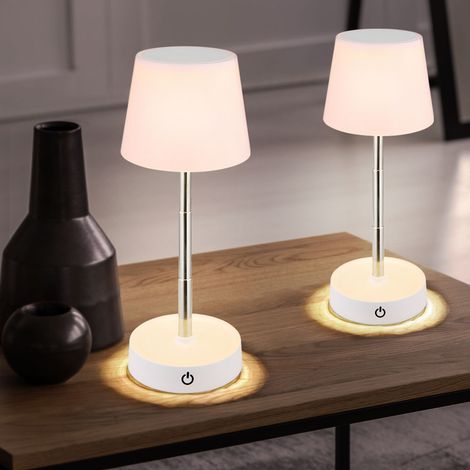 LED Tischlampe Touchdimmer Akku Tischleuchte höhenverstellbar Nachttischlampe weiß, 1,2W 80lm warmweiß, DxH 10,5 x 28 cm, 2er Set