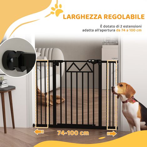 Barrière de Sécurité pour Chien 76x74-100 cm, Plastique et Métal Noir, 4 Vis Réglables + Ruban Adhésif Inclus (1/5)