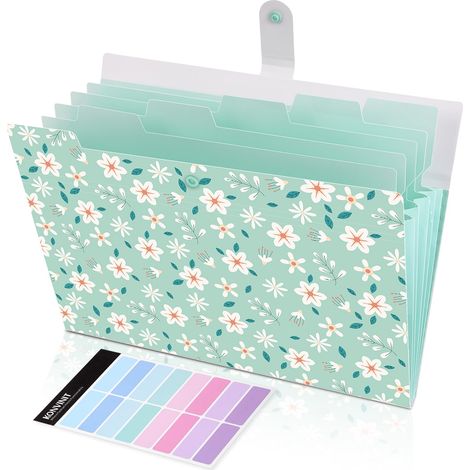 Trieur 6 Compartiments A4 Trieur Document Pochette Trieurs Sac de rangement pour documents, extensible, pliable, fermeture à pression, pour femme pour le bureau,Vert menthe (1/5)