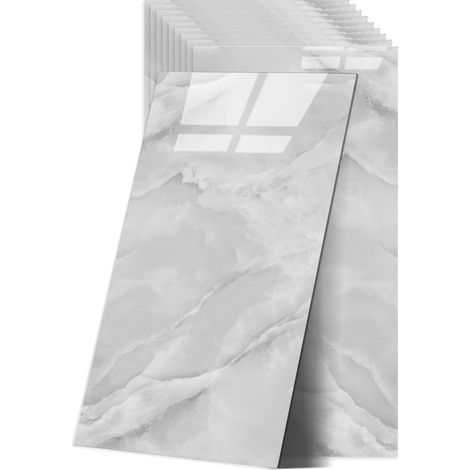 Lot de 10 autocollants pour carrelage mural marbré - 60 x 30 cm - Étanche - Pour cuisine et salle de bain - Pierre de jade grise (1/5)