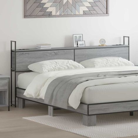 Storage Headboard with Charging Station Grey sonoma 180 cm vidaXL