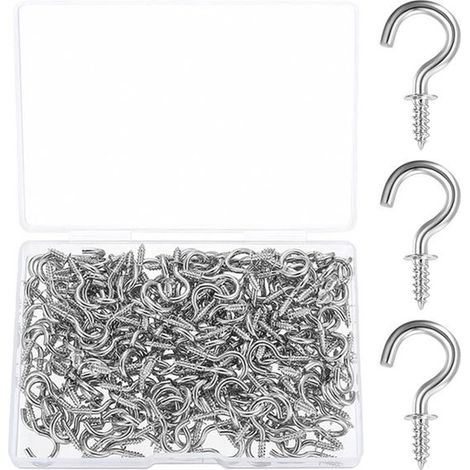 200 ganchos pequeños de tornillo，ganchos pequeños de tornillo，mini argollas de tornillo，ganchos de tornillo de madera，plateados (1/2 pulgada) (1/3)