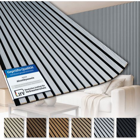 AKUSTIKO Lamella Akustikpaneele 280x60cm - flexible Filz MDF Wandpaneele fugenlos - überlappende Holz Lamellenwand - Akustik Wandverkleidung von HEXIM: Grey Ash - AK05, 2 Paneele - 3,36m² (1/5)