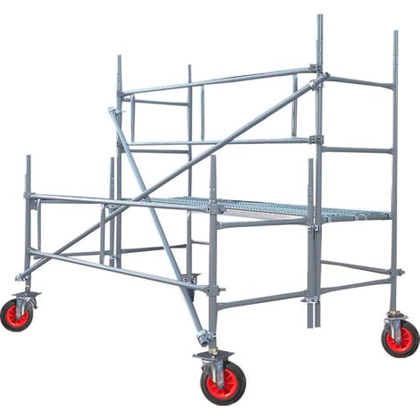 Echafaudages Stéphanois – Échafaudage taille haie 3m – Roues pleines – Base de 1m60 pour stabilité – Longueur 3m pour grande surface de travail – Fabrication française