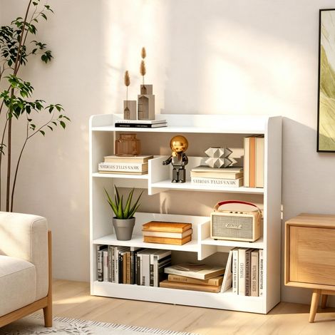 Estantería funcional independiente, librería moderna con compartimentos abiertos que puede utilizarse como separador de ambientes, estante de almacenamiento versátil. (1/5)