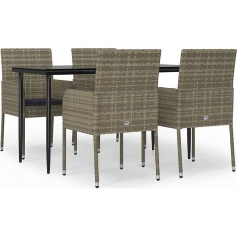 Maison Exclusive - Set da Pranzo Giardino 5pz Nero e Grigio con Cuscini Polyrattan (1/5)