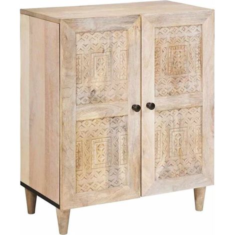 Buffet Bas de Cuisine en Bois de Manguier Massif, Meuble Rangement 3 Pièces 180x33,5x75 cm, Style Moderne Blanc pour Salon et Salle à Manger (1/5)