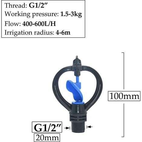 (A) Arroseur de jardin rotatif à 360° avec buse de diffusion à filetage mâle 1/2" et support (1/5)