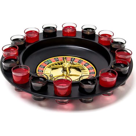 Jeu de roulette à boire 16 verres à shots Jeu d'alcool soirée, noir/rouge, 7 x 30 x 30 cm