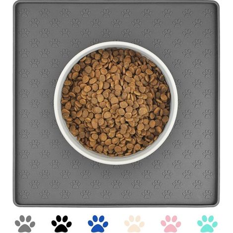 Tapis pour gamelles chien et chat – 48 x 30 cm – Antidérapant, hydrofuge et lavable au lave-vaisselle – Sous-tapis d'alimentation avec motif empreinte (1/5)