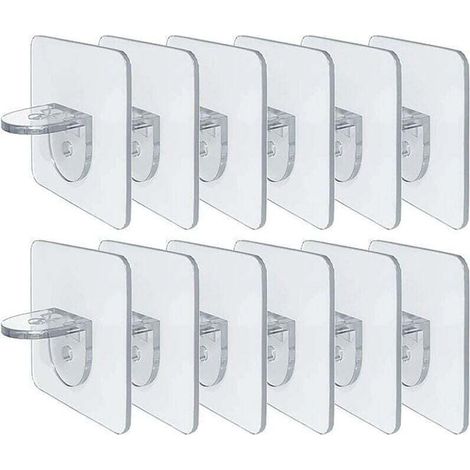 Support d'étagère sans perforation - Clips d'étagère auto-adhésifs pour armoires de cuisine - Étagères à livres - Supports de cloison robustes - Broche pour supports d'armoire - Couche de clin (1/4)