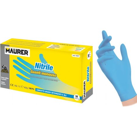 GUANTI MONOUSO NITRILE BLU TG.M MAURER CF.100PZ - CF. SCATOLA (1/6)
