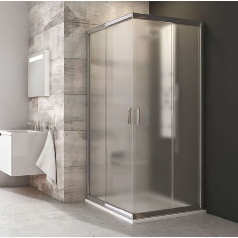 Ravak Blix - Mampara de ducha cuádruple BLRV2-80, 78-80 cm, aluminio brillante/vidrio Grape 1LV40C00ZG