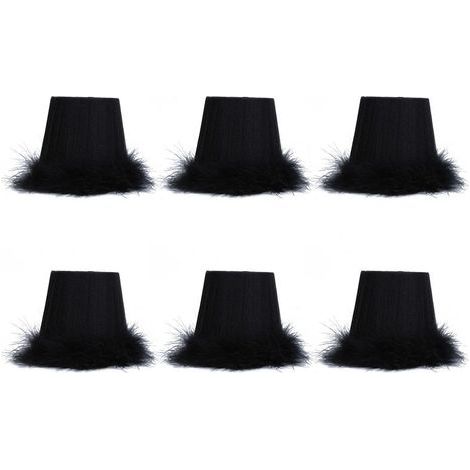 Lot de 6 abat-jour en tissu avec bordure en plumes pour suspension, accessoires de décoration lumineuse pour lustre. (1/5)