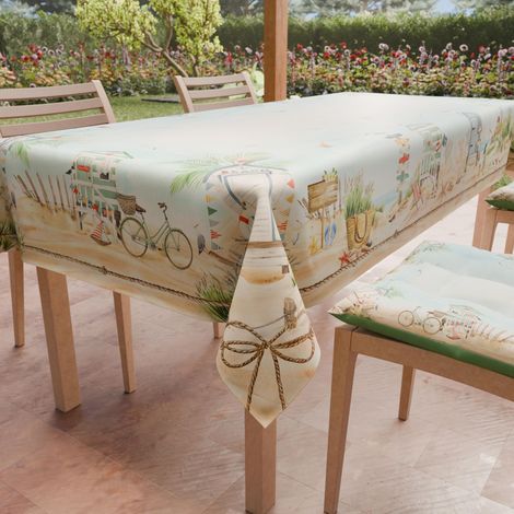 Nappe Anti-Taches Rectangulaire (140 x 450 cm) Couvre-Table de Cuisine, Motif Plage, X24 Places, 100% fabriquée en Italie (1/5)