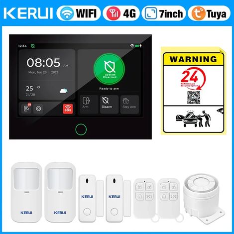 (Pack 2) Système d'alarme de sécurité pour maison intelligente WiFi 4G, kit d'alarme GSM sans fil, adapté à un usage résidentiel. (1/5)