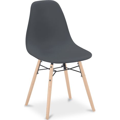 Sedia da Pranzo - Design Scandinavo - Gambe in Legno - Skögur Grigio scuro - Legno di faggio, Acciaio, Polipropilene, Legno