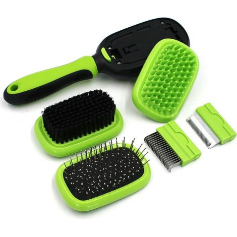 Dog Cat Brush, For Long and Short Hair, 5-in-1 Grooming Brush Set, Removes Dead Hair and Tomentosis, Comb, Clean, Massage, Bathe, Care and Polish (1/4)