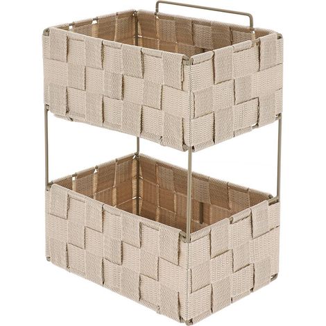 Scaffale pieghevole in metallo intrecciato a 2 livelli pm in poliestere - beige - Tendance
