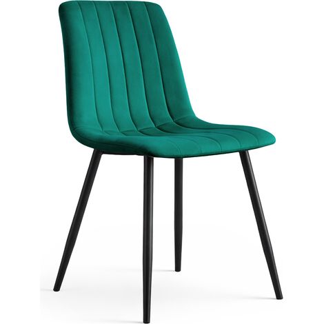 Silla de terciopelo acolchado LIVO Verde Botella patas negras (1/5)