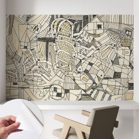 Papier peint adhésif autocollant pour salon chambre à coucher peint imprimé pour mur Abstraction géométrique 104x70 cm (1/5)